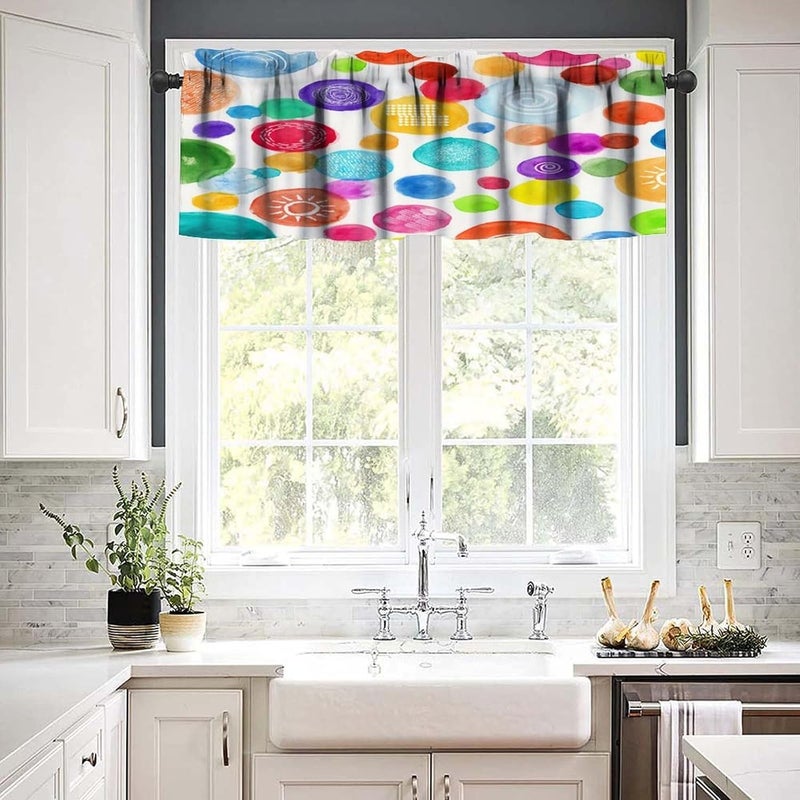 AAVEUP Colourful Valance Curtain Fantasy Cartoon Colourful Circles Abstract Art Lines Window Treatment Valances Curtains for Kids Room Bedroom Living Room 54x18In - Image 5